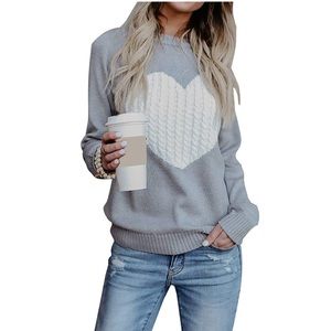 Knit heart crew neck sweater size medium